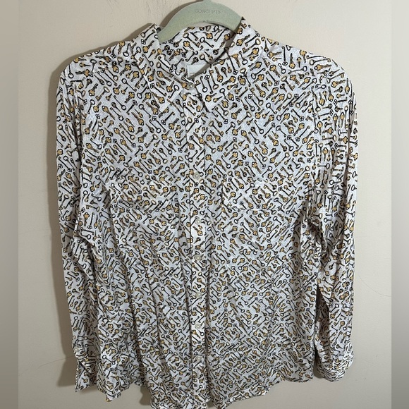 CHICO'S Women Novelty key realtor 100% Viscose Blouse Pocket size M - Picture 1 of 5